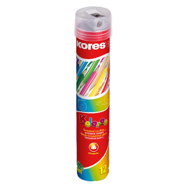 фото: Набор цветных карандашей Kores 12 цветов, трехгранные, с точилкой, в тубусе, 93313