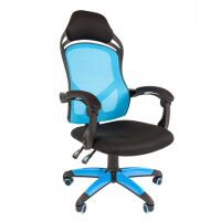 Кресло геймера Chairman GAME 12 ткань, черная TW, голубая сетка, крестовина пластик