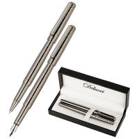 Набор Delucci 'Mistico': ручка перьевая 0,8мм и ручка-роллер 0,6мм, черные, оруж. металл, подар.уп.