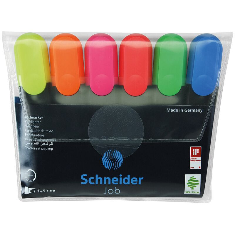 фото: Текстовыделитель Schneider Job набор 6 цветов, 1-5мм, скошенный наконечник