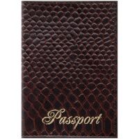 Обложка для паспорта Officespace Питон коричневая, натуральная кожа, с тиснением