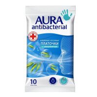 Влажные носовые платки Aura с антибактериальным эфектом, 10шт/уп