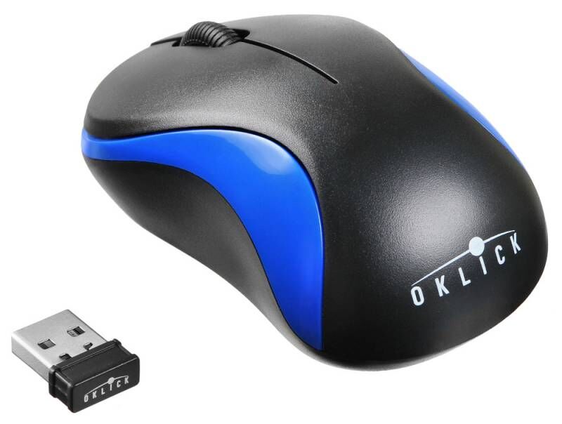 фото: Мышь Oklick 605SW черный/синий оптическая (1200dpi) беспроводная USB (3but)