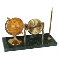 Настольные часы Galant с глобусом и шариковой ручкой, зеленый мрамор с золотом, 231199