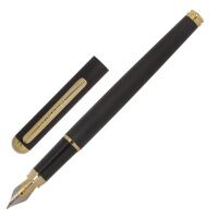 Ручка бизнес-класса перьевая BRAUBERG Maestro, СИНЯЯ, корпус черный с золотистыми деталями, линия пи