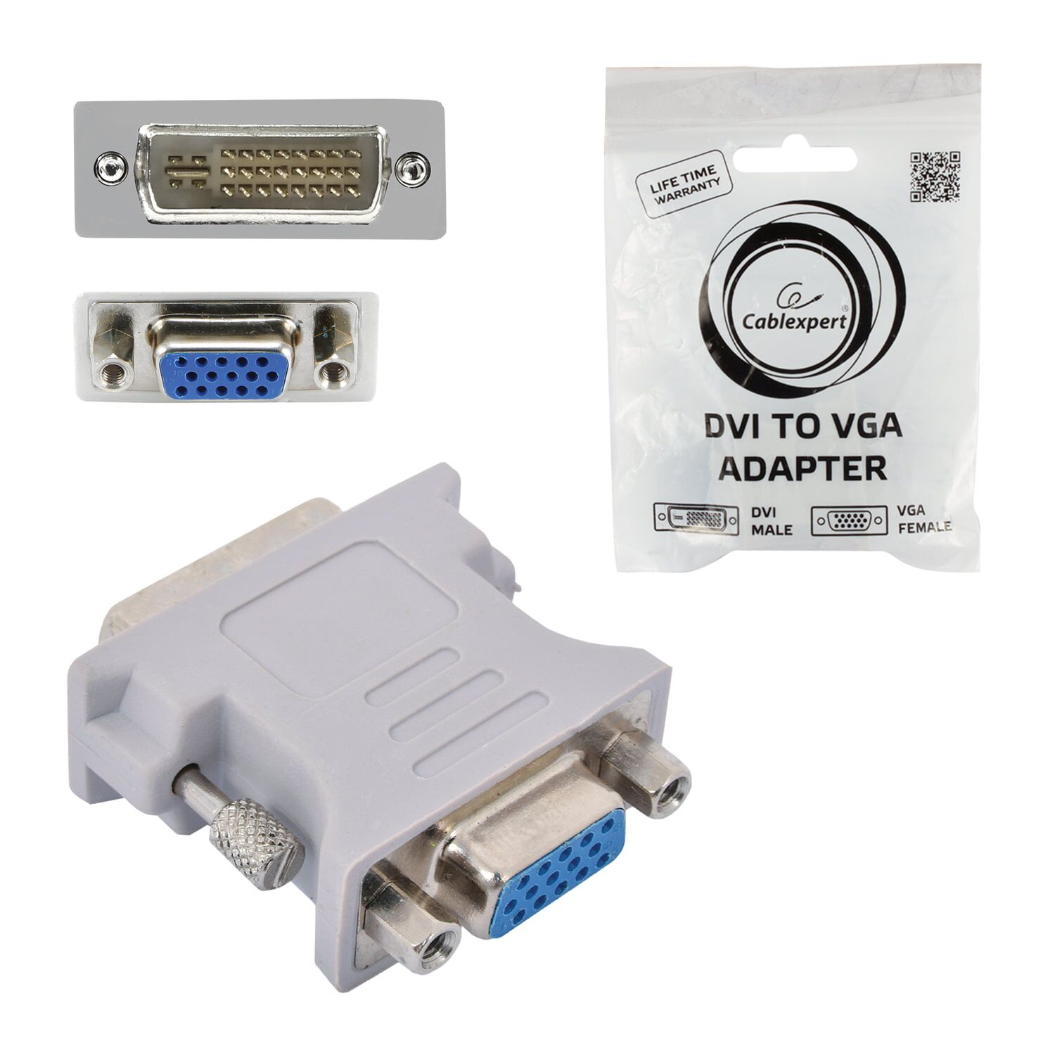 фото: Адаптер переходник Cablexpert DVI-VGA, M-F, для передачи аналогового видео