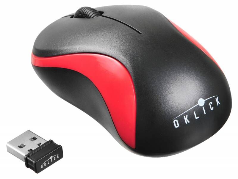 фото: Мышь Oklick 605SW черный/красный оптическая (1200dpi) беспроводная USB (3but)