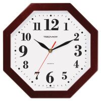 Часы настенные Troyka белые, d=29см, восьмигранные, бордовая рамка