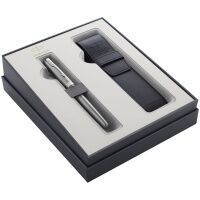 Набор Parker 'Sonnet Stainlesss Steell CT': ручка перьевая 1,0мм и чехол из экокожи, подар. уп.