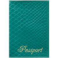 Обложка для паспорта Officespace Питон бирюзовая, натуральная кожа, с тиснением