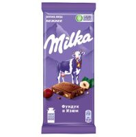 Шоколад Milka молочный с фундуком и изюмом, 85г