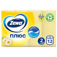 Туалетная бумага Zewa Плюс ромашка, желтая, 2 слоя, 12 рулонов, 184 листа, 23м