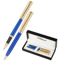 Набор Delucci 'Azzurro': ручка шарик., 1мм и ручка-роллер, 0,6мм, синие, корпус син/зол., подар.уп.