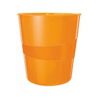 Корзина для мусора Leitz WOW 15л, оранжевая, с держателем, 52781044