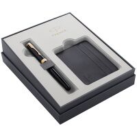 Набор Parker 'Sonnet Black GT': ручка перьевая 1,0мм и визитница из экокожи, подар. уп.