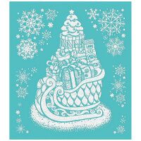 Новогоднее оконное украшение 'Сани с подарками', ПВХ пленка, декорировано глиттером, с раскраской на