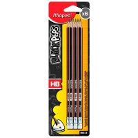 Набор чернографитных карандашей Maped Black Pep's HB, трехгранные, с ластиком, 6шт, 851731