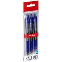 Ручка шариковая автоматическая Berlingo 'Classic Pro' синяя, 0,7мм, грип, 3шт, пакет с европодвесом