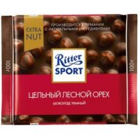 Шоколад Ritter Sport 100г с цельным лесным орехом, темный