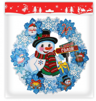Панно-наклейка Снеговик в снежинках B&H