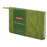 Еженедельник датированный 2026 МАЛЫЙ ФОРМАТ 95х155 мм, А6, BRAUBERG 'Foliage', под кожу, зеленый, 11