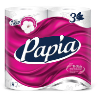 Туалетная бумага Papia без аромата, белая, 3 слоя, 4 рулона, 140 листов, 16.8м