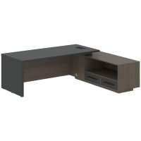 Стол руководителя с тумбой VCT 2319(R) Яшма черный/Дуб Сильвер 2300х1900х750 VELION