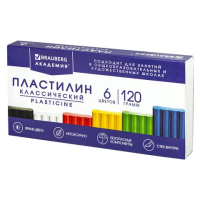 Пластилин классический BRAUBERG 'АКАДЕМИЯ ХИТ', 6 цветов, 120 г, стек, ВЫСШЕЕ КАЧЕСТВО, 106440