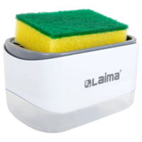 Диспенсер/дозатор для моющего средства, органайзер + губка, БЕЛЫЙ, 14,5х9х10 см, LAIMA HOME, 700041