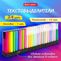 Набор текстовыделителей 24 ЦВЕТА на подставке, BRAUBERG 'ORIGINAL', 15 пастельных цветов + 9 неоновы