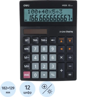 Калькулятор настольный ПОЛНОРАЗМ. Deli EM126,12-р,2стр,дв.пит,182х129мм,чер