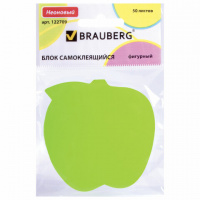 Блок для записей с клейким краем Brauberg Яблоко зеленый, неон, фигурный, 50 листов