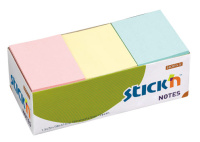 Блок для записей с клейким краем Hopax Stick'N 3 цвета, пастельный, 38х51мм, 100 листов, 12шт/уп, (2