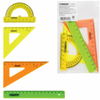 Набор чертежный малый ПИФАГОР (линейка 16 см, 2 треугольника, транспортир), непрозрачный, неоновый,