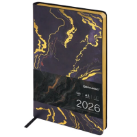Ежедневник датированный 2026 А5 138x213 мм, BRAUBERG 'Vista', под кожу, гибкий, 'Black marble', 1174