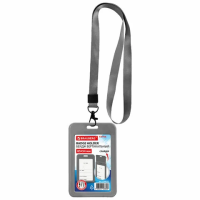 Бейдж вертикальный (85х54 мм), лента 45 см с карабином, СЛАЙДЕР, серый, BRAUBERG EXTRA, 238832