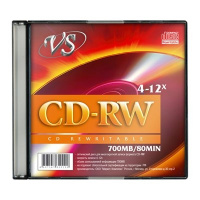 Диск CD-RW Vs 700Mb, 4-12x, Slim Case, 5шт/уп