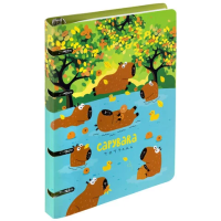 Тетрадь на кольцах А5 160х212 мм, 120 листов, картон, выборочный лак, клетка, BRAUBERG, 'Капибары',