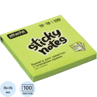 Блок для записей с клейким краем Attache зеленый, неон, 76х76мм, 100 листов