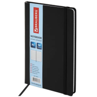 Тетрадь Brauberg Select черная, A5, 96 листов, в клетку, на сшивке, искусственная кожа