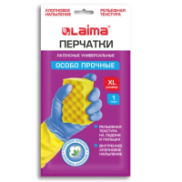 Перчатки МНОГОРАЗОВЫЕ латексные LAIMA 'БИКОЛОР', сине-желтые, ОСОБО ПРОЧНЫЕ, хлопковое напыление, ра