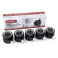 Колеса (ролики) BRABIX для кресла, прорезиненные, ХРОМ, d 60 мм, КОМПЛЕКТ 5 шт., шток d 11 мм, черны