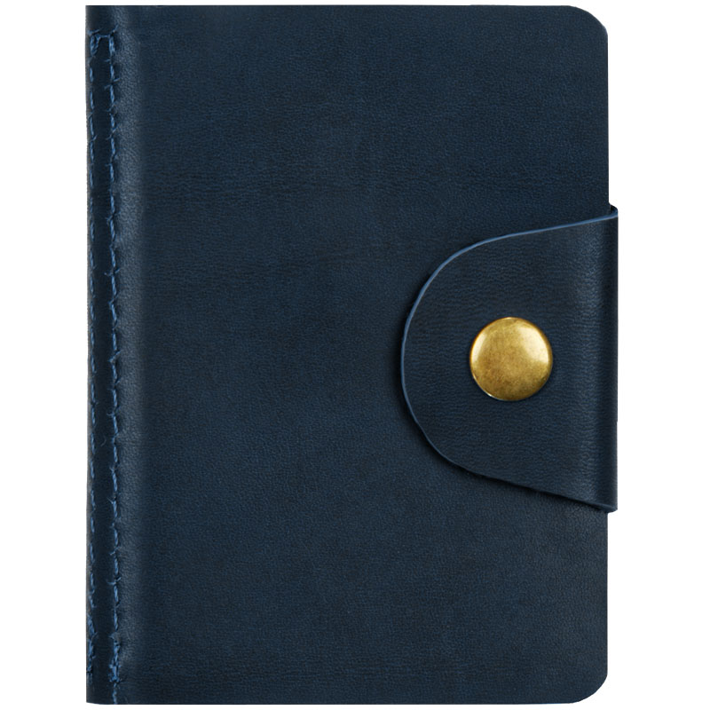 фото: Визитница карманная OfficeSpace на кнопке, 10*7 см, 18 карманов, натуральная кожа, темно-синий