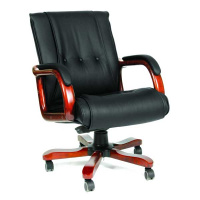 Кресло руководителя Chairman 653-M нат. кожа, черная, крестовина дерево, низкая спинка