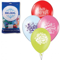 Воздушные шары Веселая Затея с Днем Рождения 12 цветов, 30см, 50шт, в пакете, 1103-0081