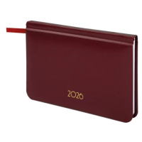 Еженедельник датированный 2026, МАЛЫЙ ФОРМАТ 95х155 мм, А6, BRAUBERG 'Select', балакрон, бордо, 1171