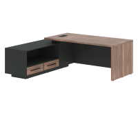 Стол руководителя с тумбой VRCT 2119(L) Американский орех/Черный матовый/Яшма черный 2100х1900х750 V