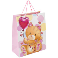 Пакет подарочный Золотая Сказка Lovely Kitty, 26.5x12.7x33см, белый с розовым
