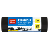 Мешки для мусора 30л OfficeClean ПНД, 50*60см, 8мкм, 30шт., черного цвета, в рулоне, с завязками