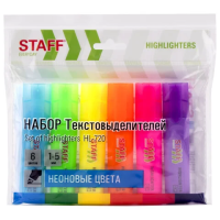 Набор текстовыделителей 6 НЕОНОВЫХ ЦВЕТОВ, STAFF 'EVERYDAY HL-720', линия 1-5 мм, скошенный наконечн